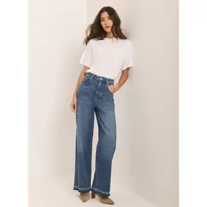 Mint Velvet Mid Indigo Hem Detail Wide Leg Jean